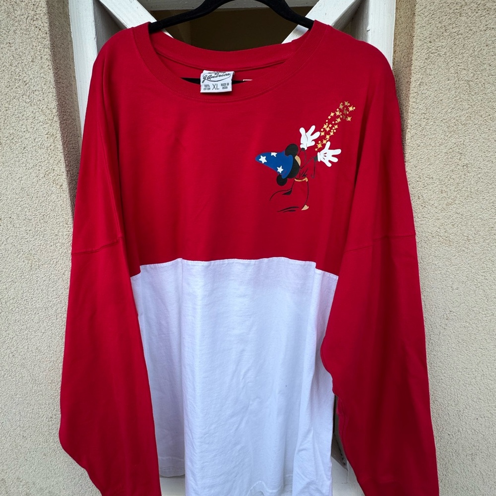 Disney Fantasmic Red and White Long Sleeve Tee with Magical Graphic